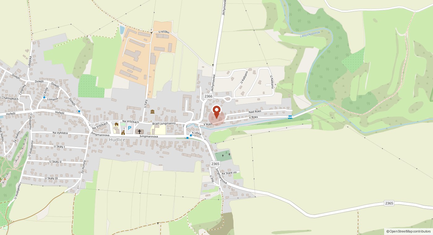 Mapa s vyznačeným místem V Rokli 55, 267 03 Hudlice